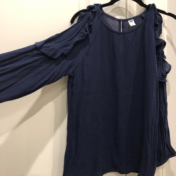 NWT Old Navy navy blue cold shoulder ruffled top - Picture 1 of 4